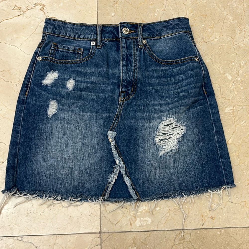 Girls Distressed Denim Skirt